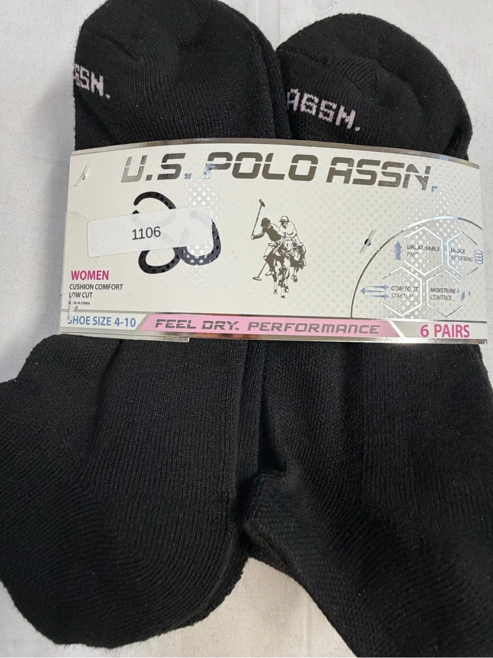 U.S. Polo Assn. Women's Low Cut Cushion Socks - Black (6 Pack)